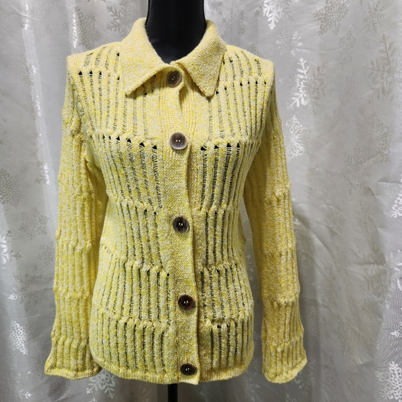RIVER ISLAND Pastel Yellow Button-up 3D Knit Sweater Cardigan (M) - Picture 13 of 13
